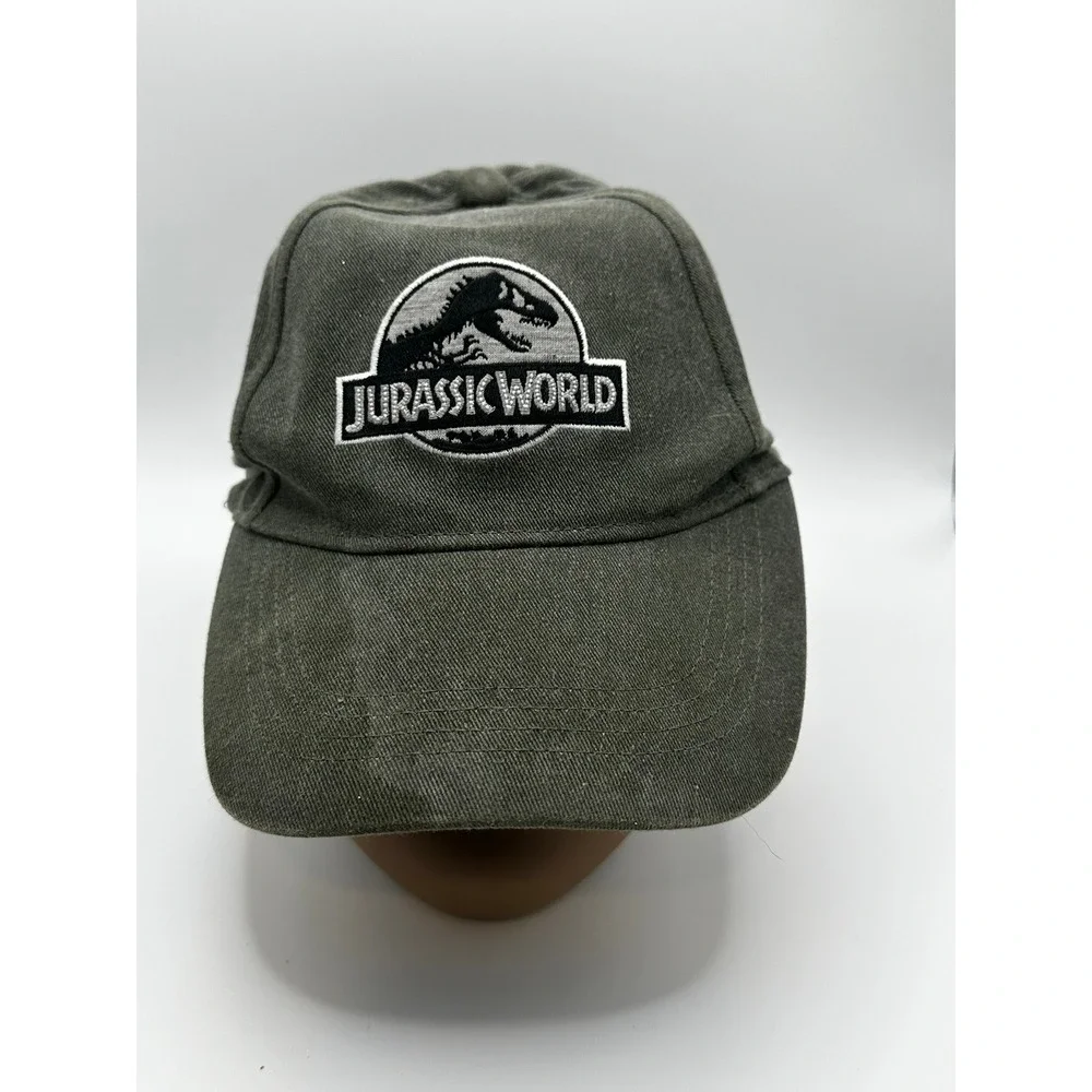 Jurassic World Baseball Cap Hat Adjustable Snapback Faded Olive Green Gray Logo